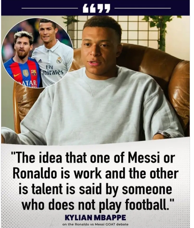 🚨🔥 MBAPPÉ DROPS BOMBSHELL ON MESSI VS RONALDO DEBATE: “ANYONE SAYING ONE IS WORK AND THE OTHER IS TALENT HAS NEVER WORN BOOTS — BOTH ARE HARD WORK AND PURE GENIUS!” 😳⚽💥