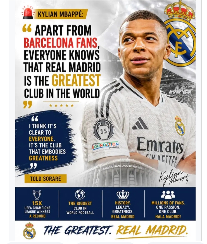 🚨👑💥 MBAPPÉ’S REAL MADRID BOMBSHELL SHAKES FOOTBALL: FRENCH SUPERSTAR DECLARES LOS BLANCOS THE GREATEST CLUB ON EARTH, CLAIMING “EVERYONE KNOWS IT EXCEPT BARCELONA FANS” — EL CLÁSICO RIVALRY ERUPTS AS HIS EXPLOSIVE VERDICT IGNITES GLOBAL DEBATE AND SENDS THE FOOTBALL WORLD INTO MELTDOWN! ⚪🔥🏆