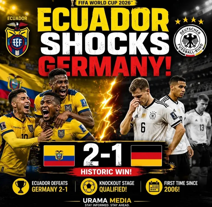 🚨💥🇪🇨 WORLD CUP EARTHQUAKE! 😱🏆 ECUADOR STUN GERMANY 2–1 IN A HISTORIC UPSET AS A LATE MATCH-WINNER SENDS DIE MANNSCHAFT CRASHING AND FIRES LA TRI INTO THE KNOCKOUT STAGE FOR THE FIRST TIME SINCE 2006 – FOOTBALL’S BIGGEST GIANTS LEFT REELING BY AN UNFORGETTABLE SHOCK!