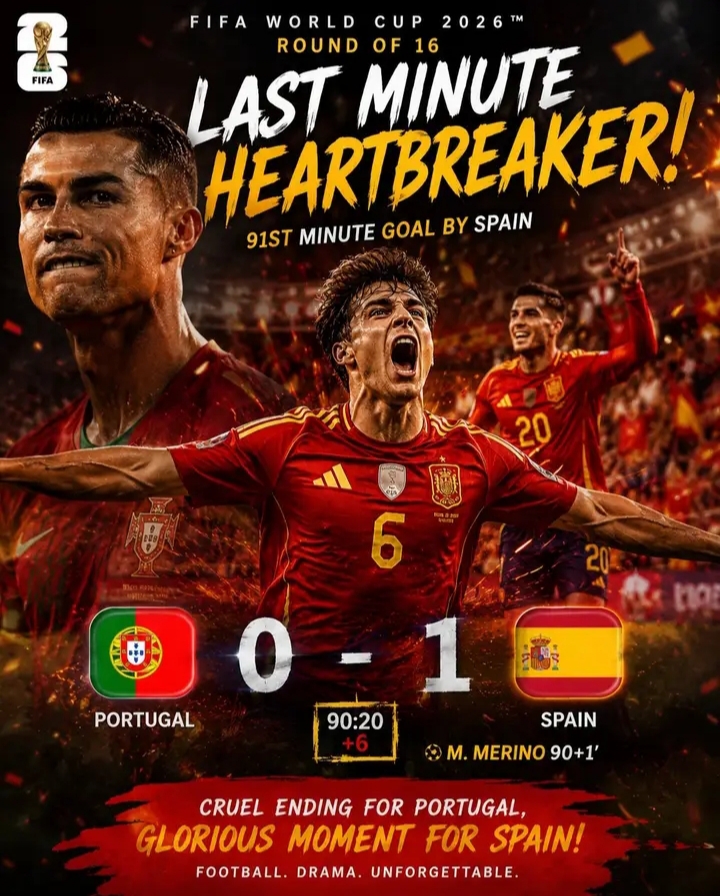 🚨💣 WORLD CUP HEARTBREAK! Mikel Merino’s 91st-Minute Winner Shatters Portugal’s Dream as Spain Seals a Dramatic Quarter-Final Berth in an Unforgettable Iberian Classic! 🇪🇸🔥⚽💔🇵🇹