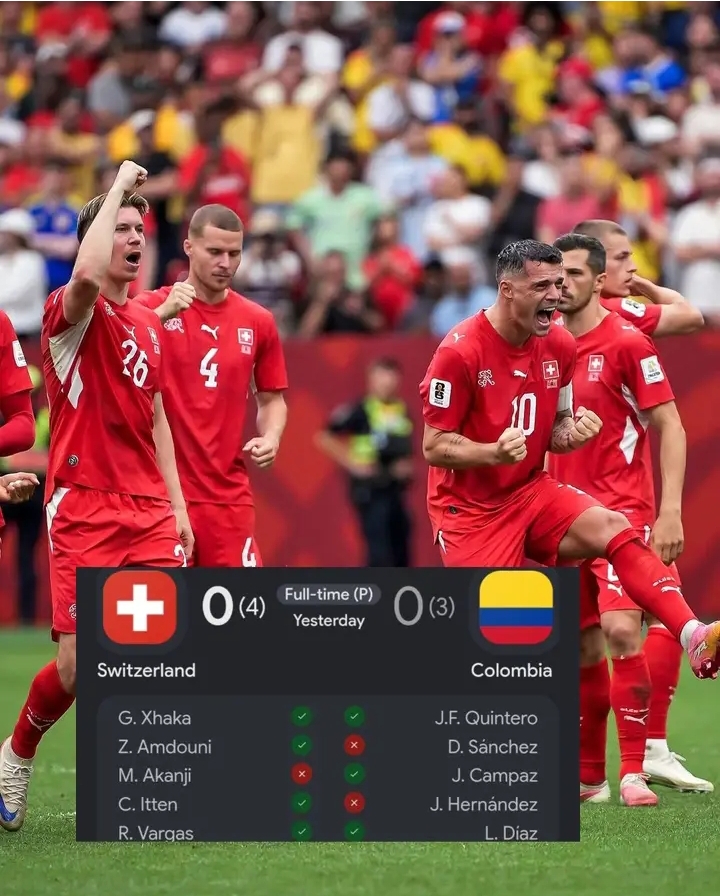 🚨💣 PENALTY SHOOTOUT THRILLER! Switzerland Hold Their Nerve to Crush Colombia 4–3 on Penalties After a Fierce Stalemate—Granit Xhaka Inspires as Ruben Vargas Fires the Swiss into the Next Round! 🇨🇭🔥⚽