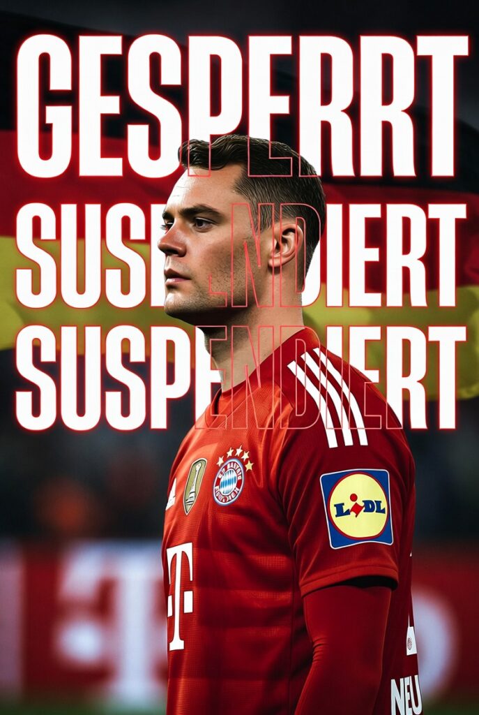 🚨💥 SCHOCK-SUSPENDIERUNG BEIM FC BAYERN: MANUEL NEUER GESPERRT! Deutsche Torwart-Legende und Nationalmannschafts-Kapitän wegen rassistischer Äußerungen vom Rekordmeister und DFB vorläufig ausgeschlossen – Bild zeigt Neuer im Bayern-Trikot mit dem harten Stempel „GESPERRT“